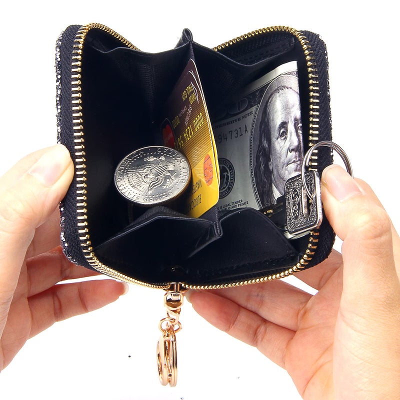 GEEAD Small Glitter Wallet for Women Mini Coin Purse Pouches with Key Ring for Christmas - Image 2